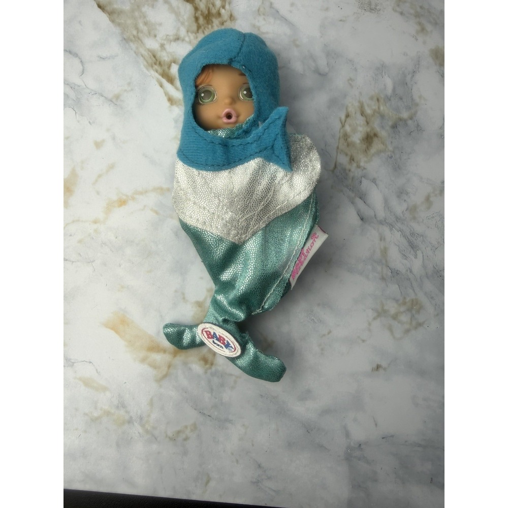 ZAPF CREATION MINI BABY BORN 4" IN BLUE Mermaid BUNTING Girl Headband Doll Toy